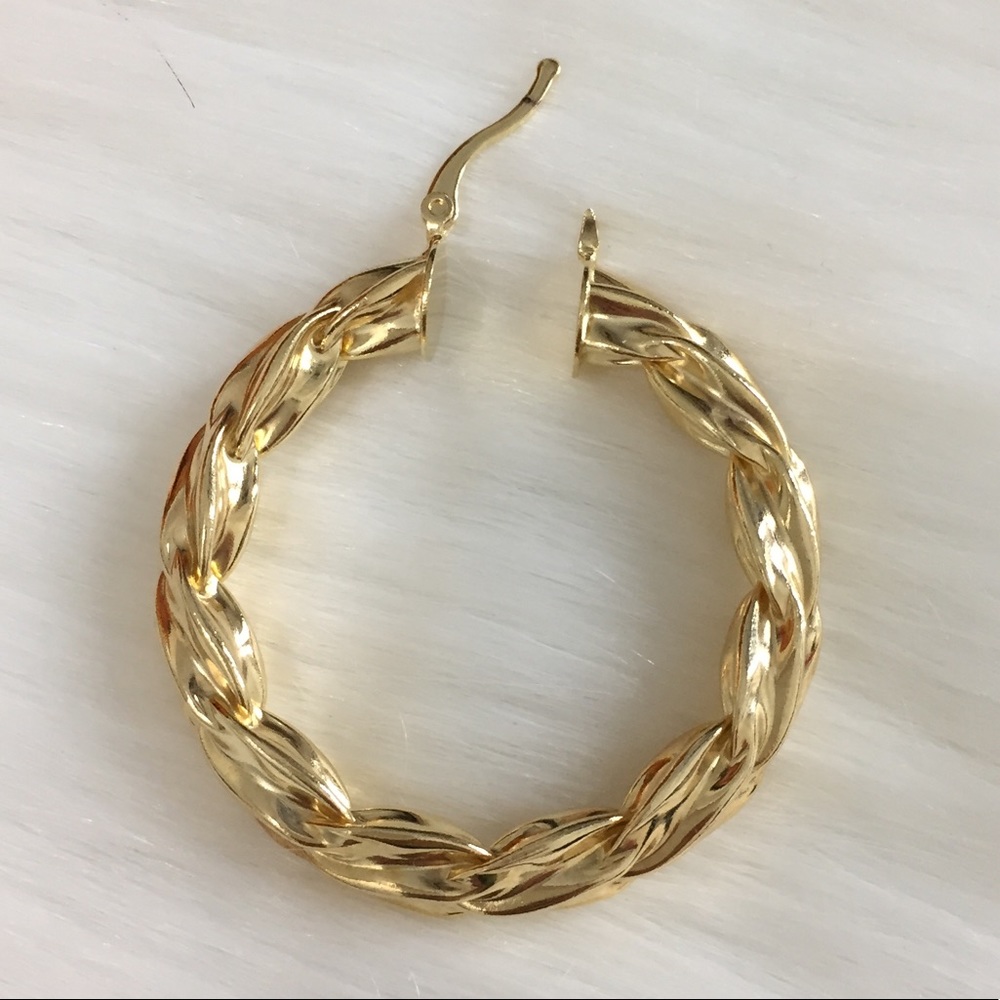 18K Gold Filled Round Twisted Hoop Earrings. Thick